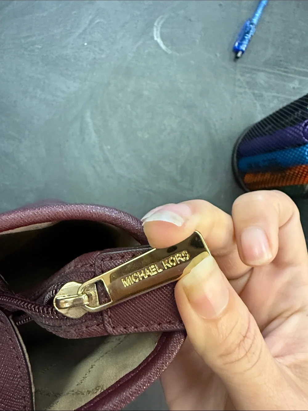 Michael Kors Wine Saffiano Tote with Gold Accents
